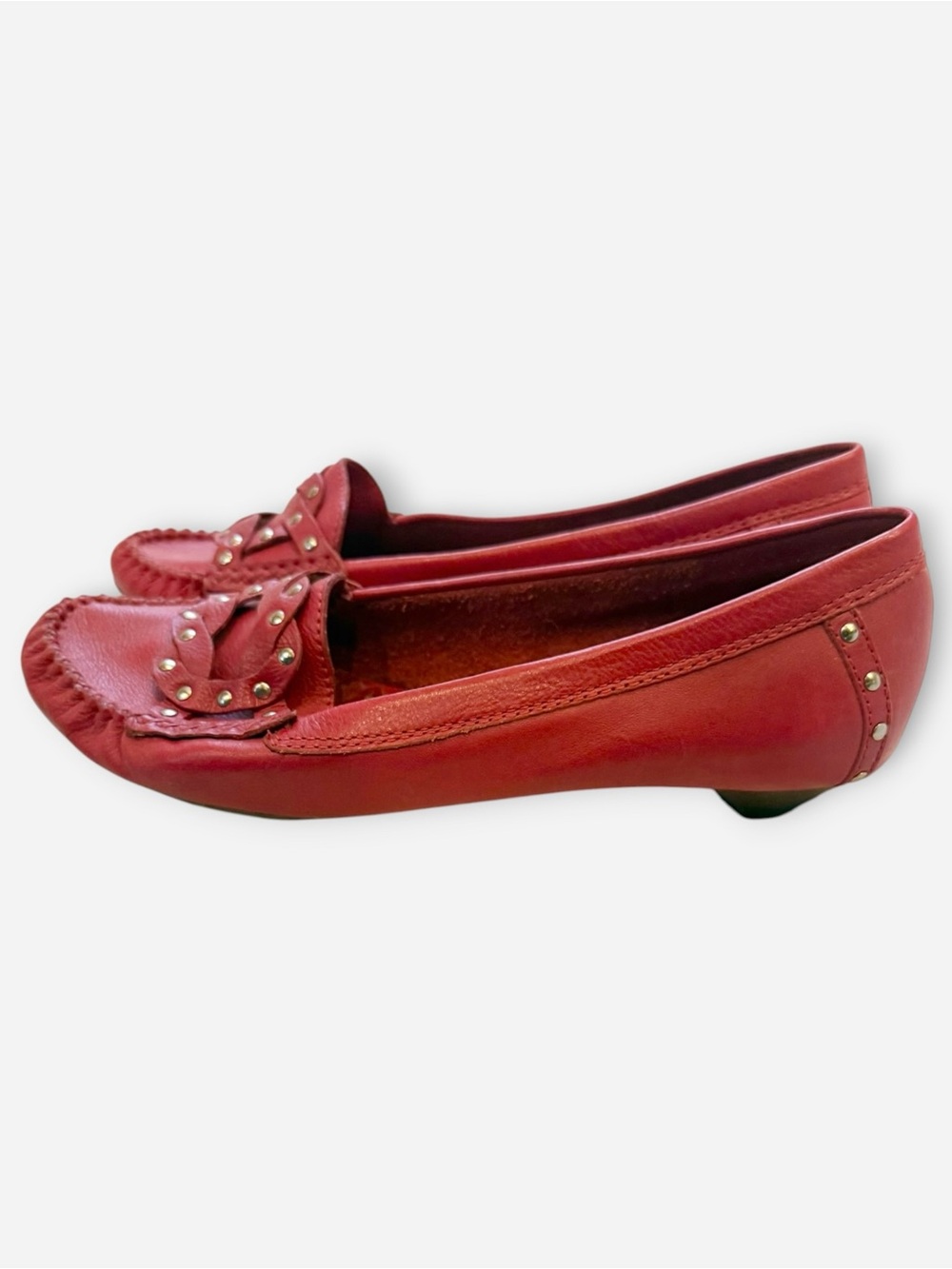 Vince Camuto Red Leather Kitten Heel Loafer Sz 8.5